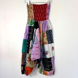 Tribe Azure Womens Harem Pants S / M Patchwork Festival Boho Drop Crotch Smocked